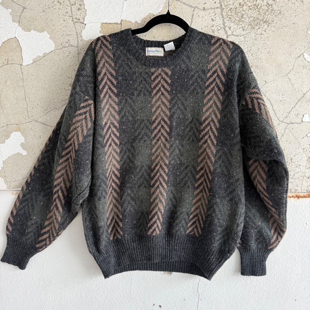 Vtg 90s Grandpa Sweater Geometric Knit Pattern Cozy Retro Mens‎ M Boundry Waters